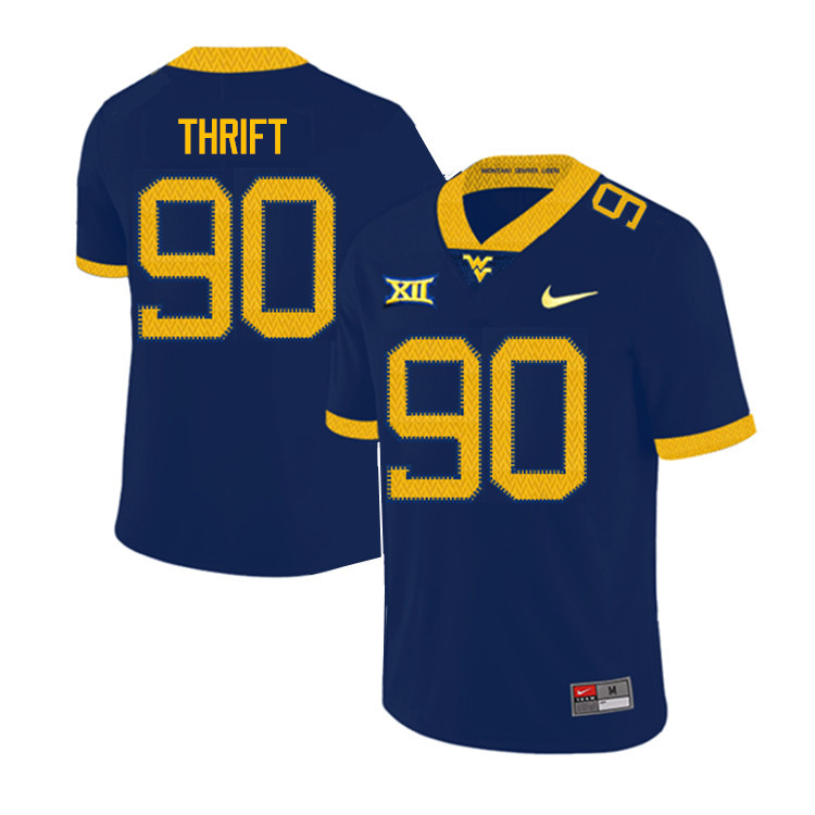 2019 Men #90 Brenon Thrift West Virginia Mountaineers College Football Jerseys Sale-Navy